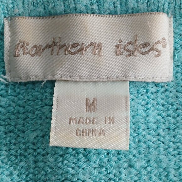 NORTHERN ISLES CARDIGAN SWEATER CHEYENNE BLUE BEADED FLOWERS WOMENS MEDIUM - Picture 5 of 9